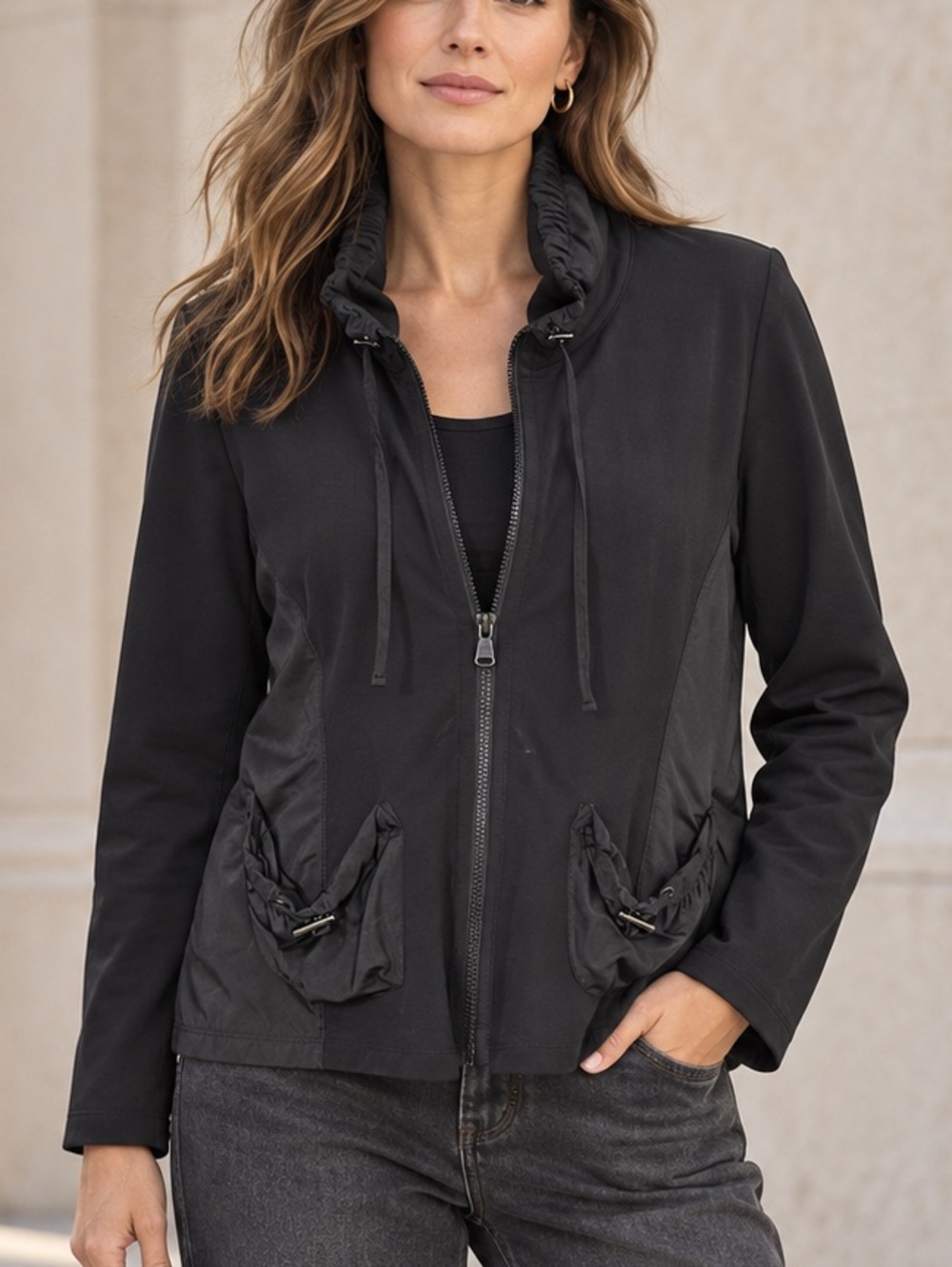 Betty Barclay Daily Friends Collection Black Ruched Zip Jacket EU 42/US 12